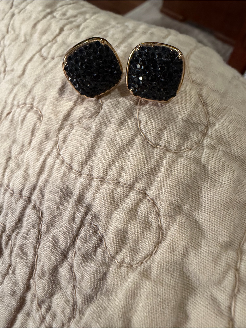 Macy's Black Crystal Gold-Tone Square Stud Earrings - Women Jewelry